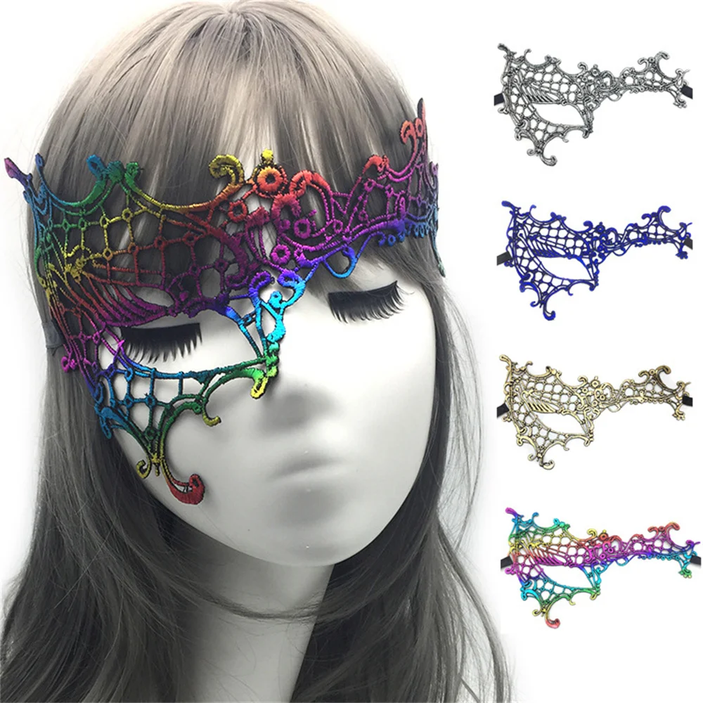 

Women Hollow Lace Party Nightclub Queen Eye Mask Foil Coloured Sexy Mask Masquerade Party Dance Mask Cosplay Prom Accessories