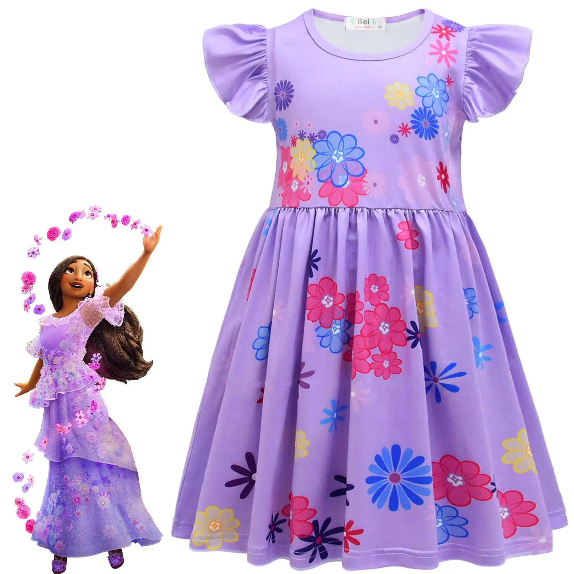 

Kids Girls Charm Mirabel Isabella Cosplay Princess Short Sleeve Dress Cartoon Baby Clothes Kids Party Birthday Costumes New