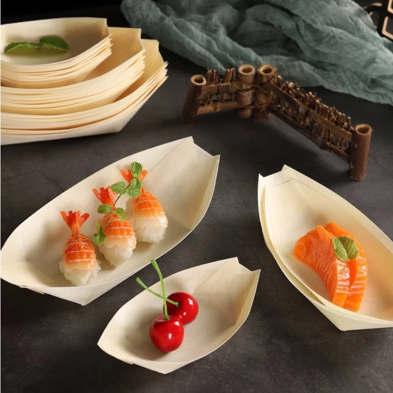 Одноразовая тарелка для суши деревянная шпона лодка закуска Женская кухня