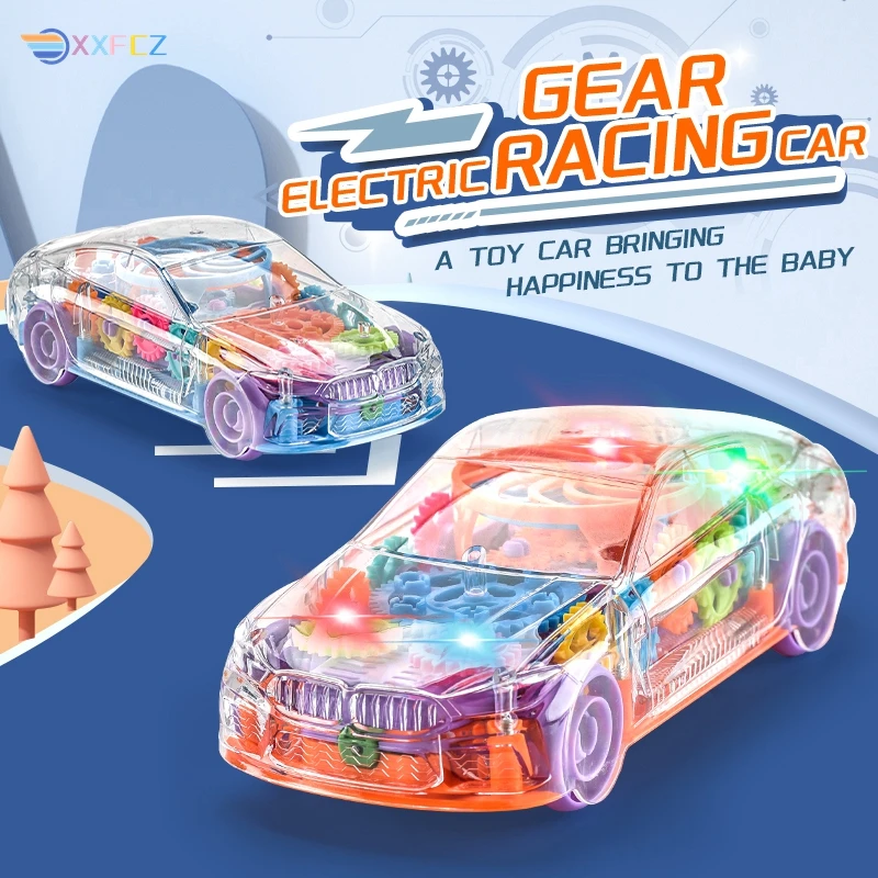 

Transparent Concept Car Electric Universal Gear Car Model Light Music Car Toy Children's Educational Universal Roller Car Gift
