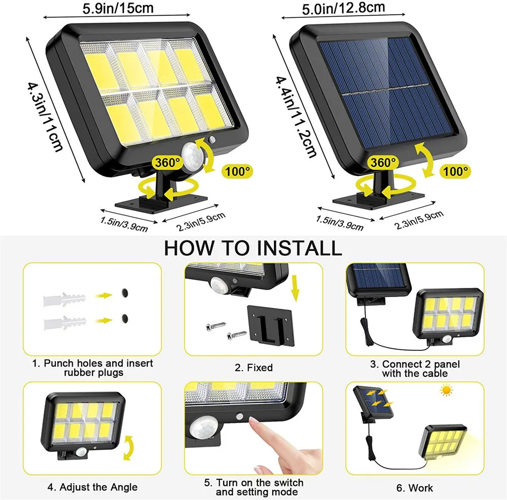 

COB LED Solar Powered Light Outdoors PIR Motion Sensor Sunlight Waterproof Wall Garden Decor Emergency Street Security Lamp