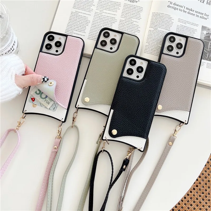 

Fashion Luxury Creative Card Holder Coin Purse Female Hard Case For Iphone 11 12 13 Pro Max Xr X Xs With Lanyard Cover Fundas