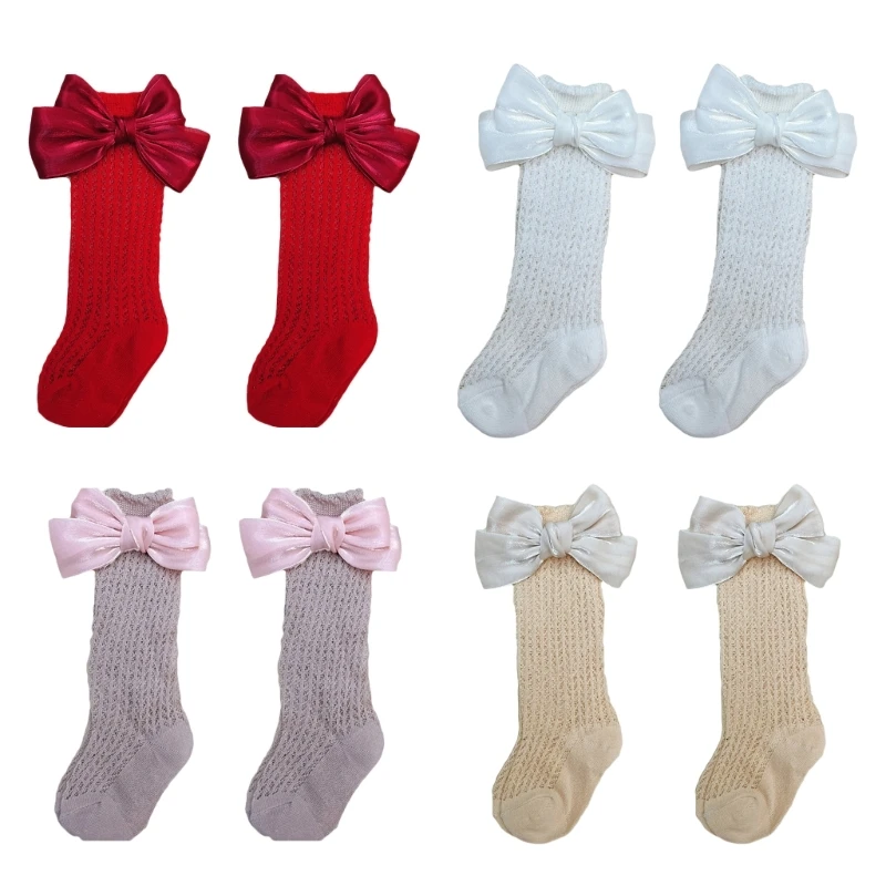 

Big Bowknot Mesh Socks for Baby 0-3Y Toddler Non-Slip Socks Breathable Cotton Fishnet Socks Girls Summer Knee High Socks