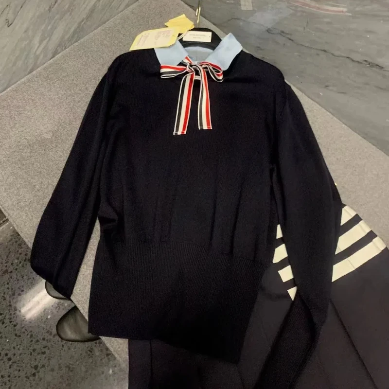 Осень-зима 2024 шерстяная тканая лента в студенческом стиле галстук из двух частей