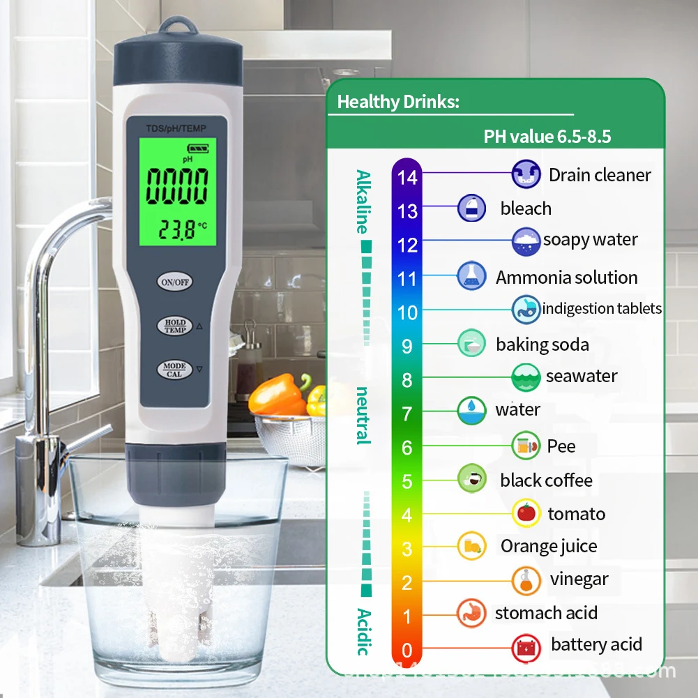 

3 in 1 TDS PH Meter PH/TDS/Temp Meter Digital Water Quality Monitor Household PH Tester Backlight for Pools Drinking Aquariums