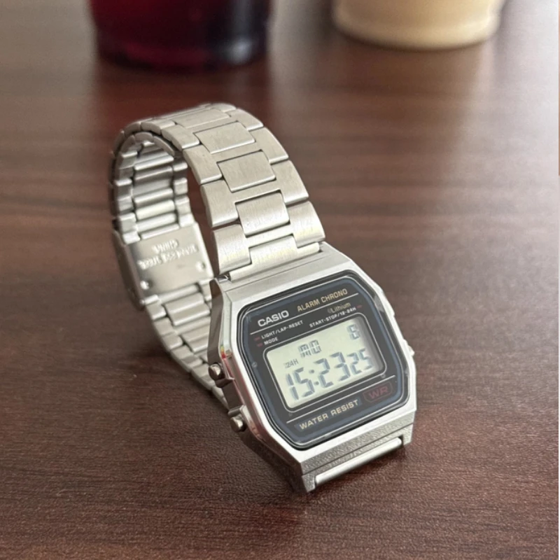 Фото Минималистичные ретро-часы Casio A158WA-1, цифровые наручные часы, водонепроницаемые, многофункциональные, повседневные, для студентов, подарочные часы №1