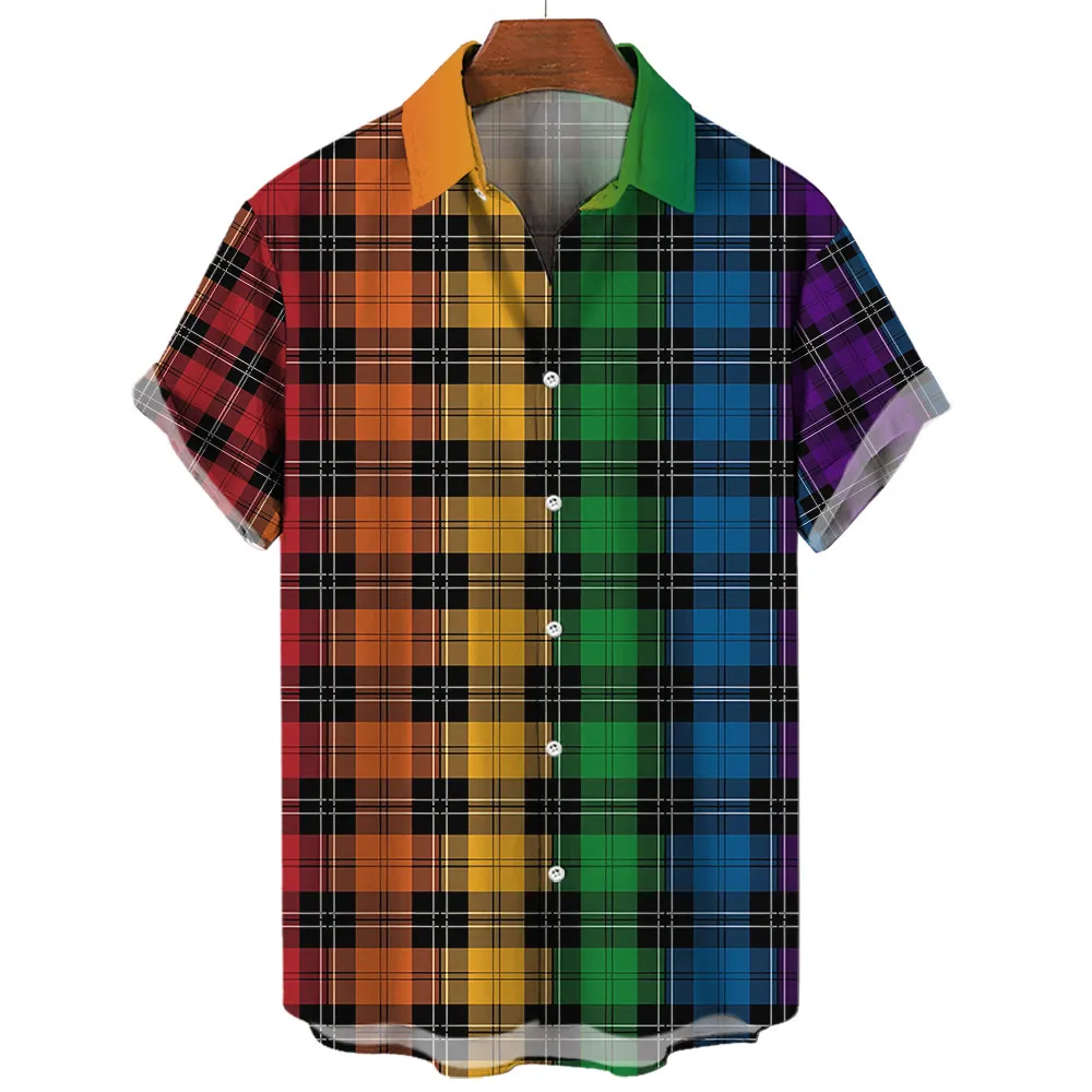 

Men'S Shirt Hawaii Shirt 3d Printed Short Sleeve Shirt Gradient Plaid Stripe Street Fashion Social Free Shipping Mens Oversized