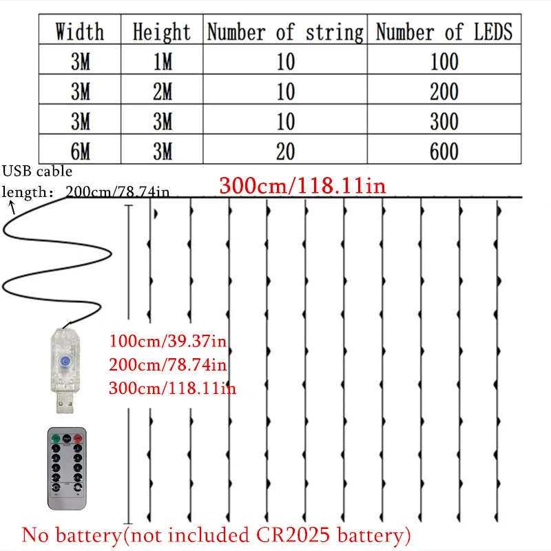 6x3m/3x3m Гирлянды Для Оконных Штор С Usb-пультом Дистанционного Управления