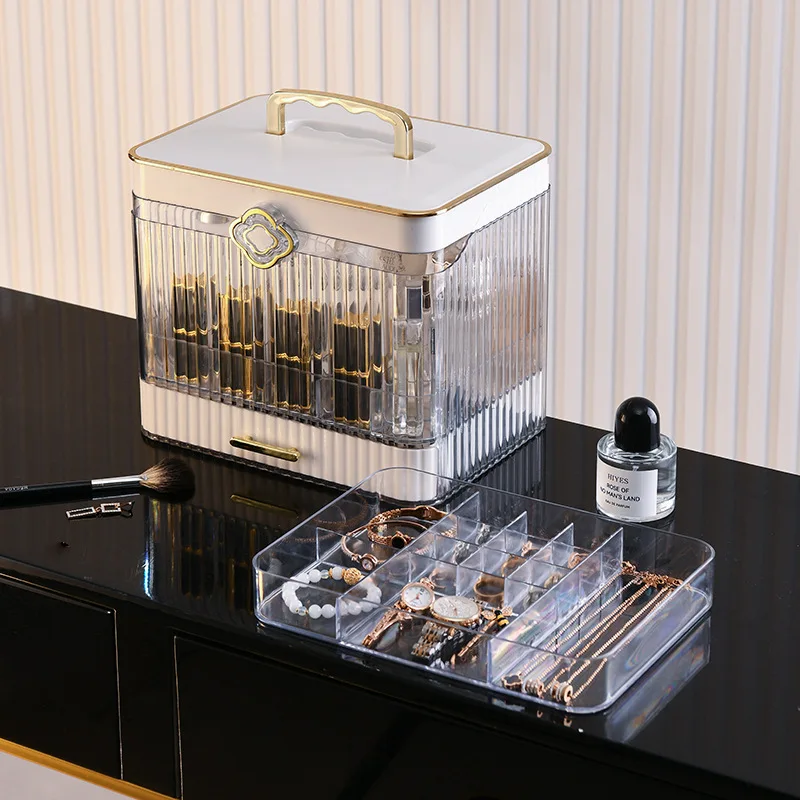 

Desktop Cosmetic Organizer Household Large-Capacity Multifunctional Lipstick Skincare Jewelry Partition Portable Storage Box