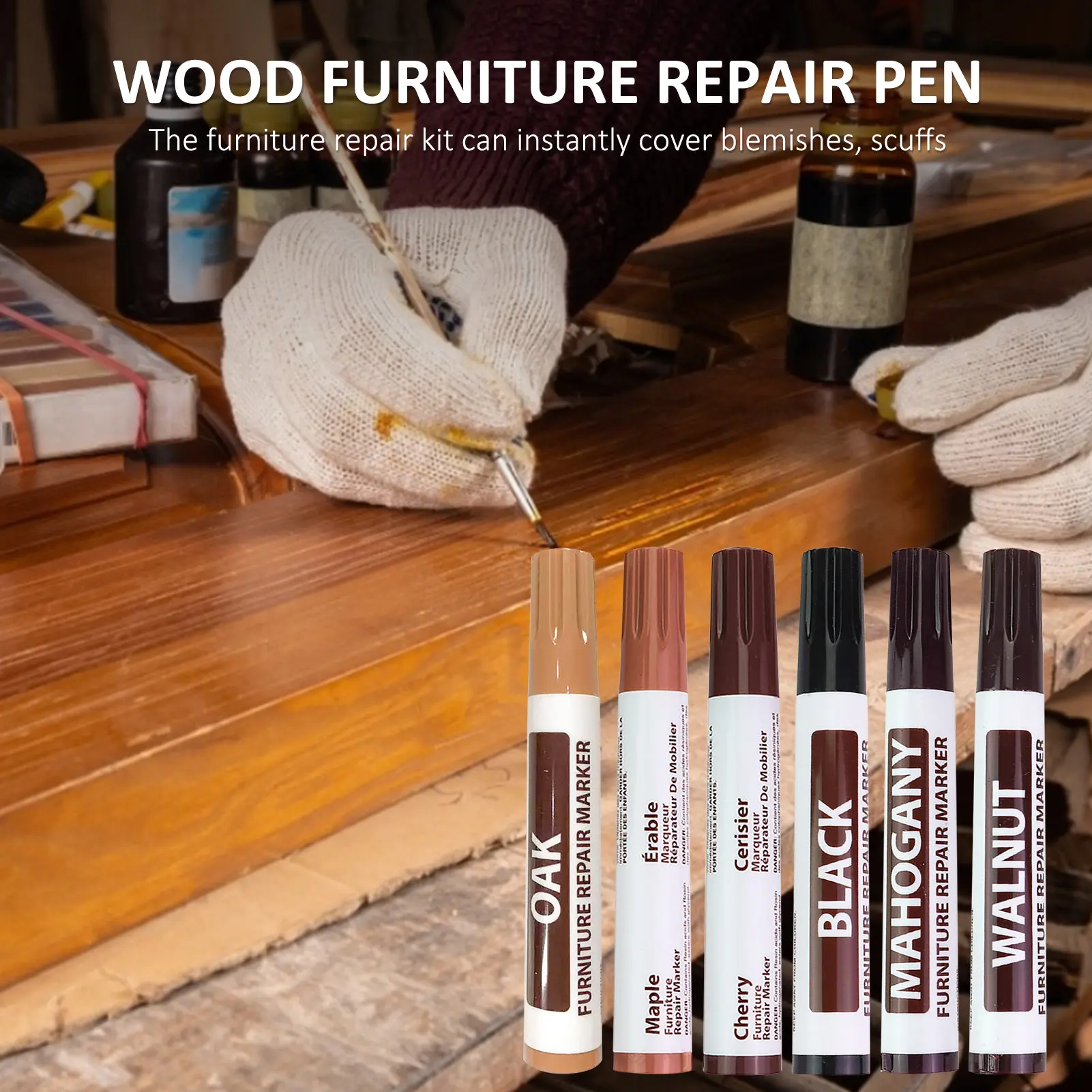 

Furniture Repair Wood Cabinet Floor Touch Up Markers Scratch Filler Remover Paint Touch Up Pen Scratch Cover For Wood Furniture
