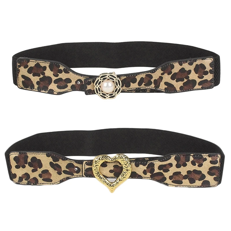 

Vintage Women Faux Leather Buckle Elastic Wide Belt Strap Colorful Waistband
