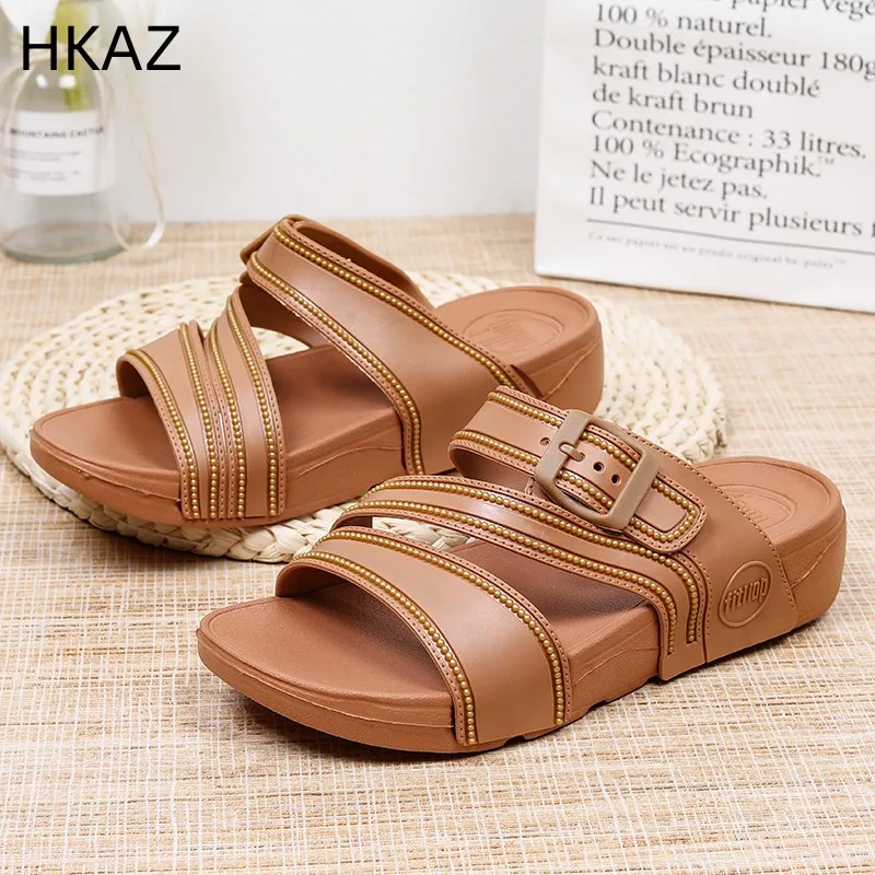 

Шлепанцы для женщин, уличная пляжная обувь, на платформе, дышащие, плоская подошва, Повседневные Удобные симпатичные, из ПУ кожи, летние Тапо...