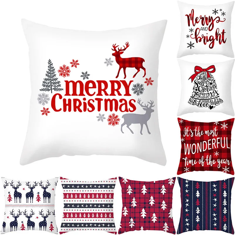 

Home Decor Merry Christmas Cushion Cover Santa Elk Tree Cushion Cover Winter White Decor Cushion Cover 45x45cm funda de almohada