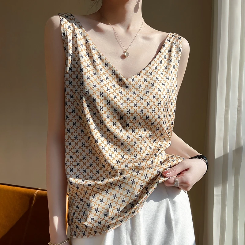 

Летняя блестящая Роскошная атласная шелковая искусственная футболка, женская модная футболка без рукавов, женские футболки, повседневные женские сексуальные топы