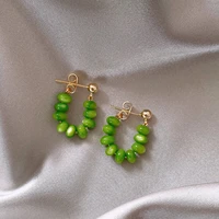 simple natural stone earrings green opal geometric bohemian dangle earrings for women fahsion cat eye stone wedding jewelry
