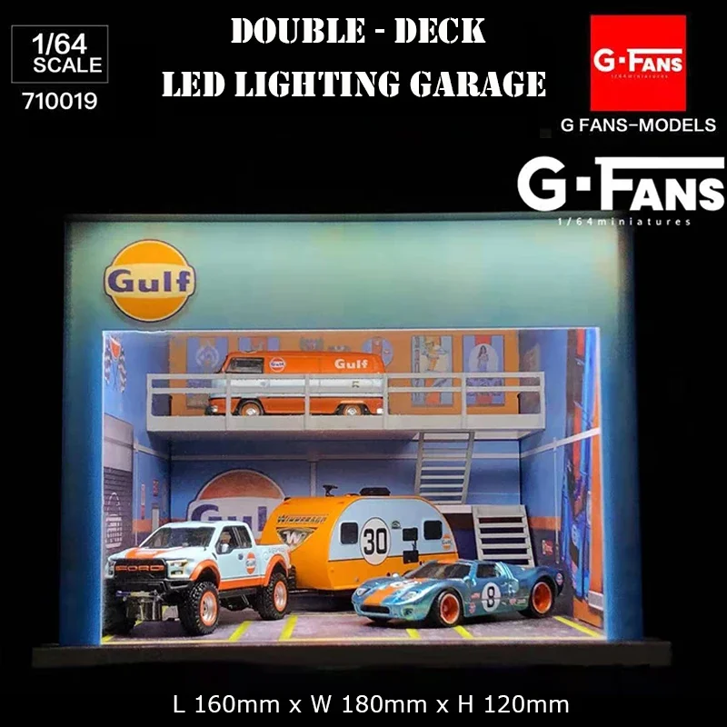 G-Fans 1:64 Сборка диорамы Двойной стол Светодиодное освещение Модель гаража Дисплей