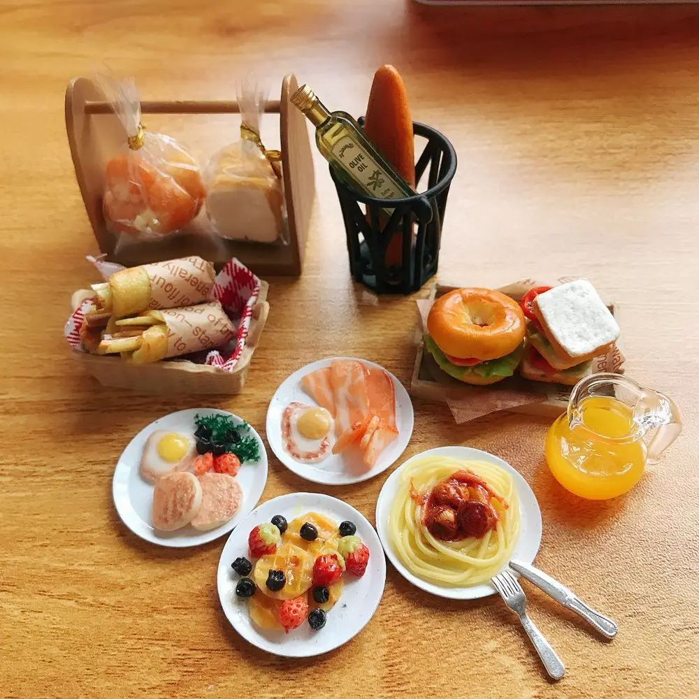 

Новый милый кукольный домик в масштабе 1/6, миниатюрный завтрак, мини-хлеб, вафельный бекон, багель, глиняная еда для кукол, кухонные игрушки, аксессуары