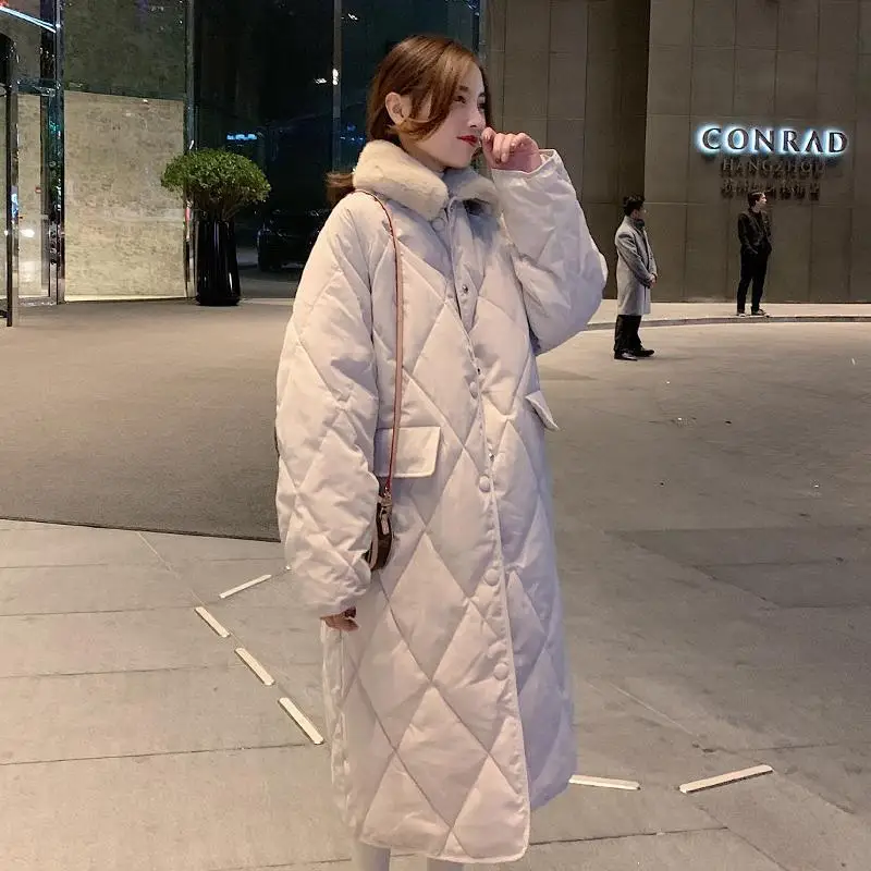 Autumn Winter XL Long Wool Collar Lingge Women Parkas Loose Korean Coats 2022 New Fashion Warm Thick Coats With Pockets Hot Sell