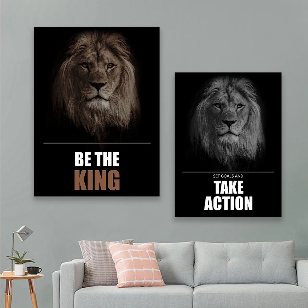 

Motivational Office Wall Art Poster Lion Wild Animal Canvas Painting Inspirational Quote Canvas Print Art Black White Wall Decor