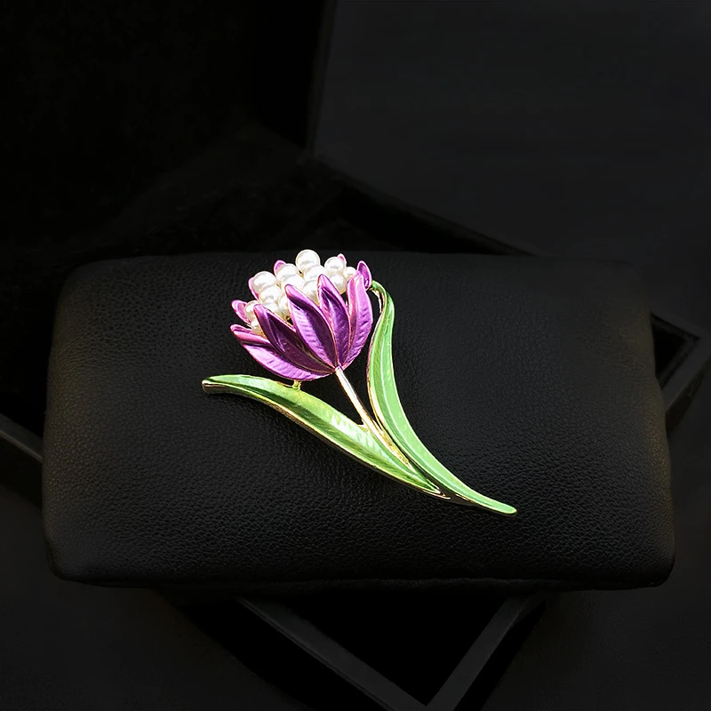 1182 Exquisite Flower Brooch High-End Women's Luxury Sweater Suit Neckline Clothes Accessories Buckle Enamel Pin Pearl Jewelry