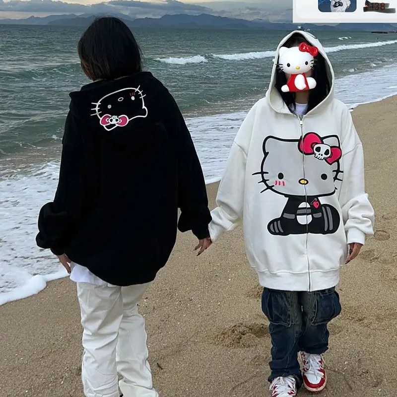 

Sanrio Kawaii Kuromi Японский милый мультфильм Hello Kitty толстовка с капюшоном Весна и Осень Свободный колледж Стиль Повседневная куртка