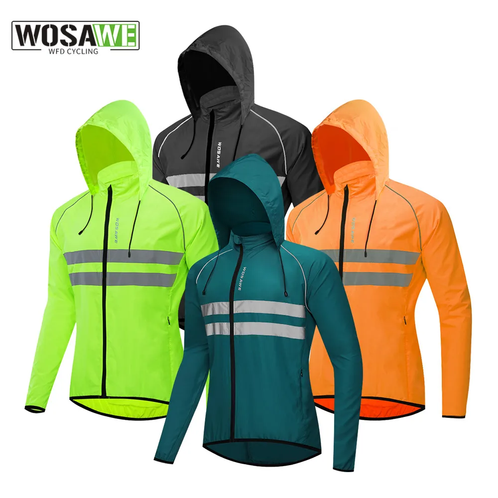 

WOSAWE Windproof Cycling Jackets Hooded Waterproof Long Sleeve Windbreaker Jerseys Reflective Vest Bicycle Clothing Men's jacket