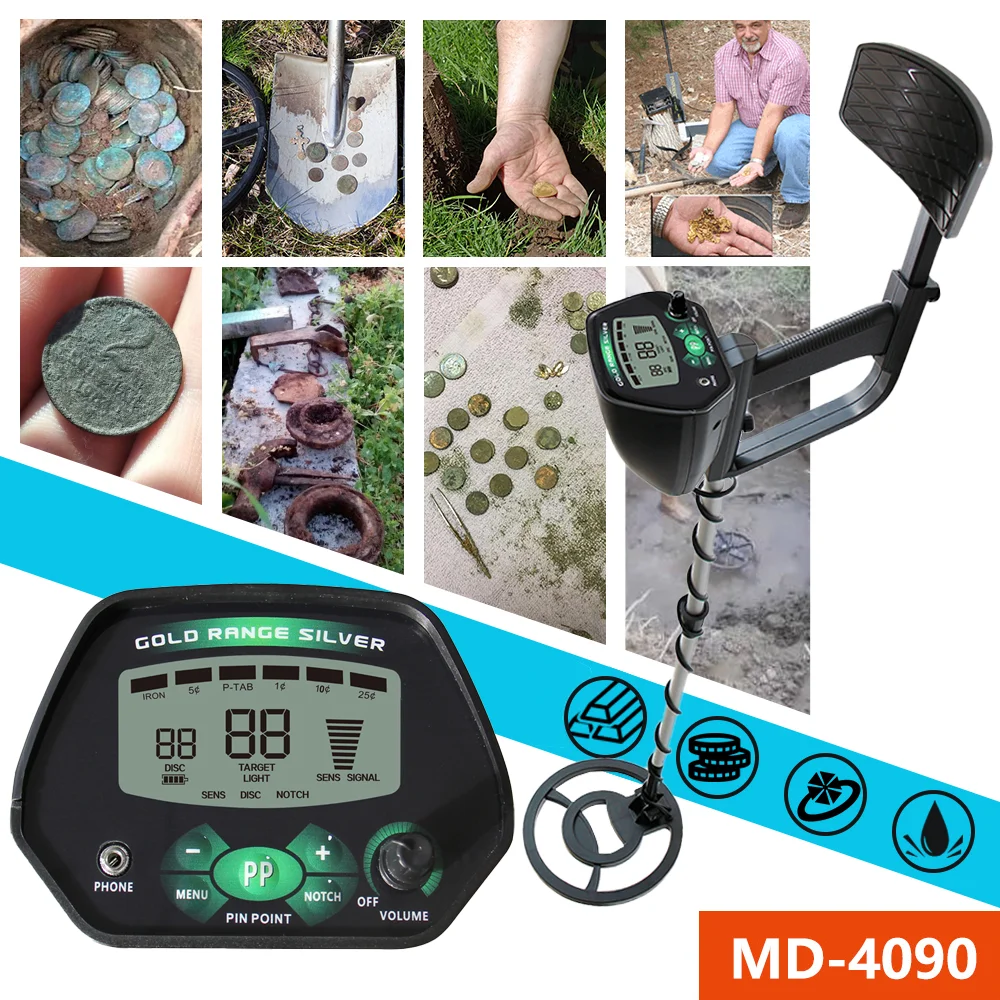 

KUAIQU Metal Detector Waterproof metal detector Gold Detector MD-4090 Length Adjustable Treasure Hunter Seeker Portable Finder