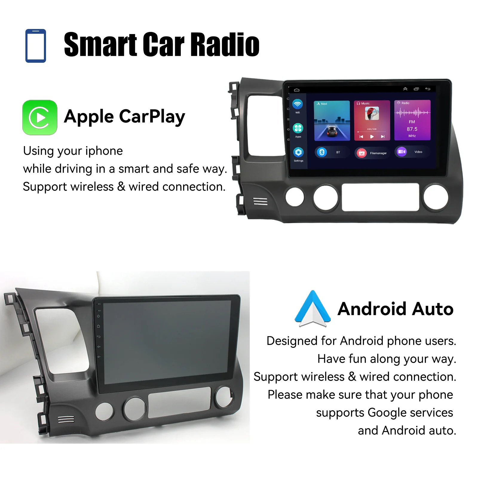 Фото Автомагнитола ESSGOO, 2 Din, 10,1 дюйма, Android, 2 + 32 ГБ, AHD, Hi-Fi, для Honda Civic (модель 06-11) №2