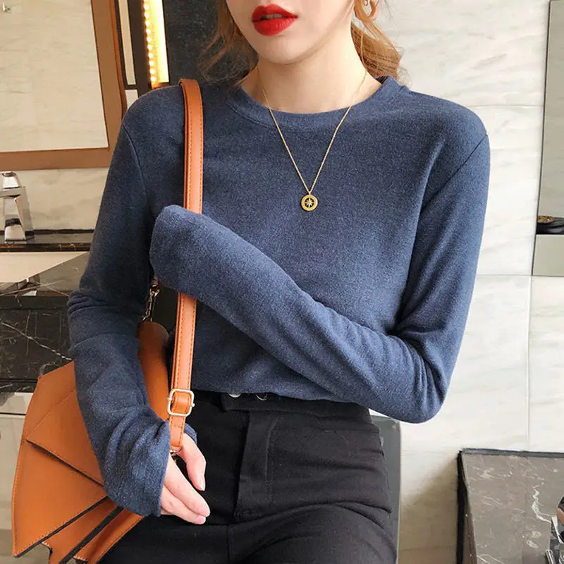 

Autumn and Winter Double-sided Velvet Bottoming Shirt Women's Plus Velvet Long-sleeved T-shirt Thermal Top