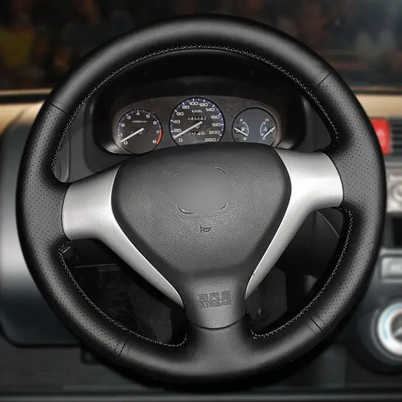 Фото Оплетка на руль для Honda City Jazz Fit 2007 2008, перфорированный чехол из микрофибры для салона автомобиля, черный №1