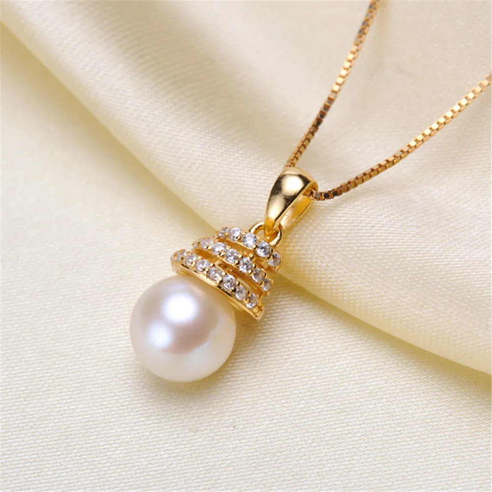 

DIY Pearl Accessories 925 silver pendant empty holder fashionable gold silver pendant with 8-10mm round beads