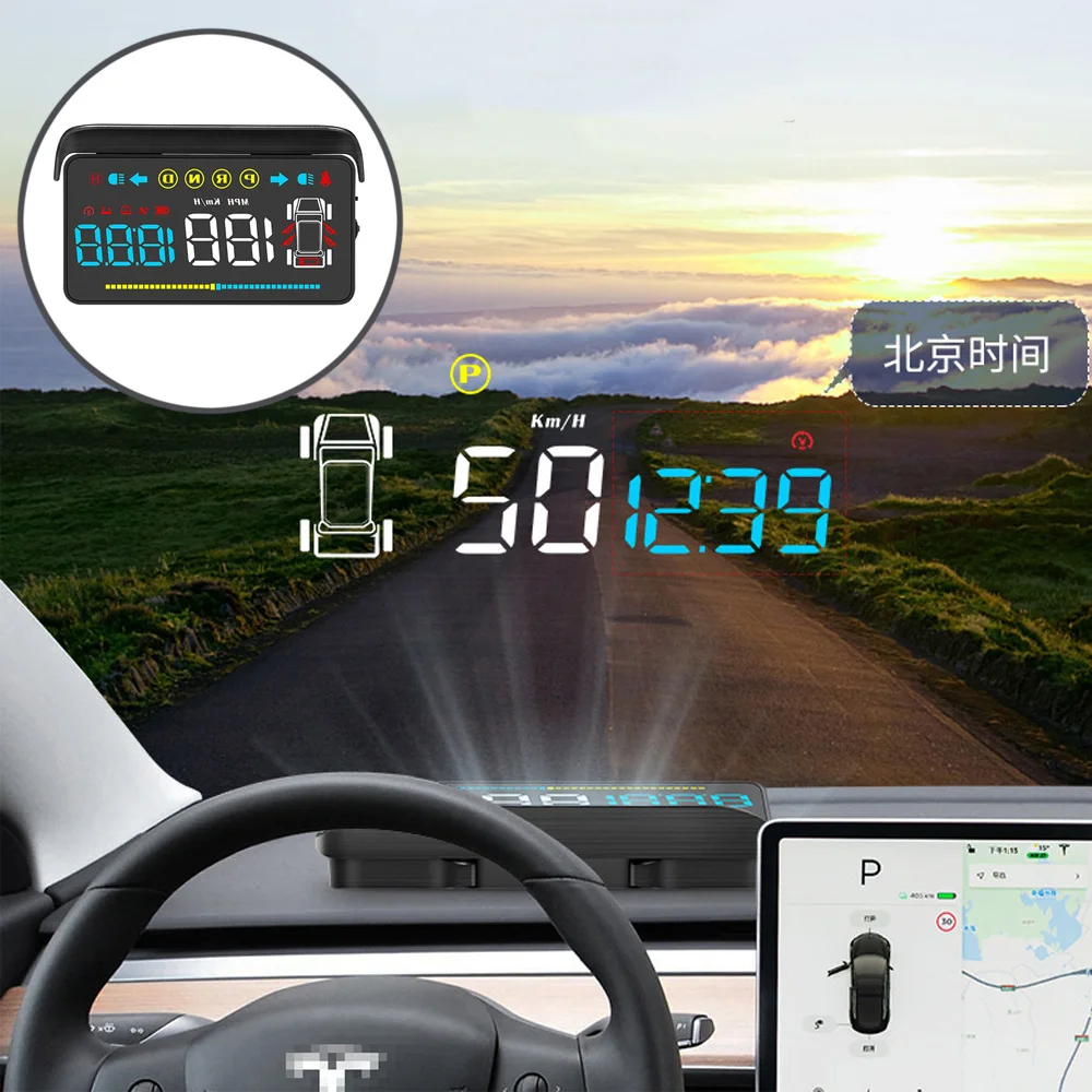 

For Tesla HUD OBD T4 Head Up Display For Tesla Model3 & Y Auto Electronics Projector Speedometer Speeding Alarm Car Accessories
