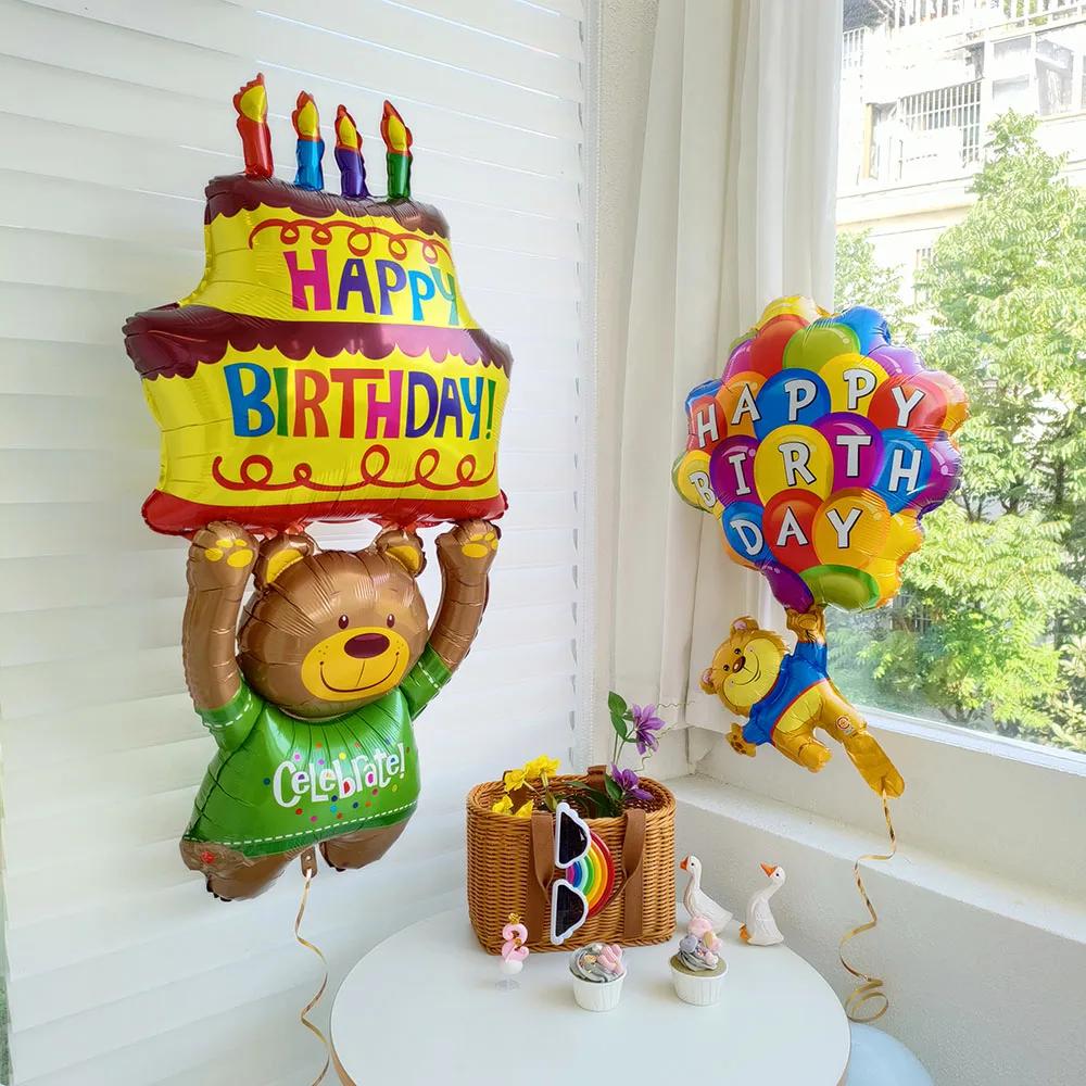 

Large Bear Cake Foil Helium Balloons for Happy Birthday Party Baby Shower Decoration Anniversary Air Globos Kids Toys Supplies