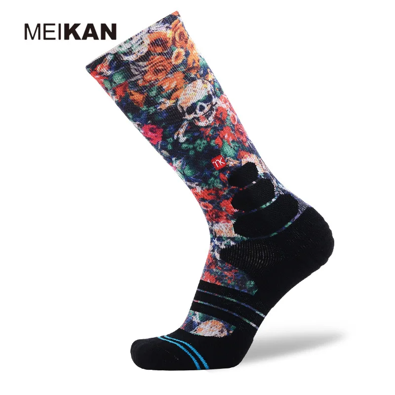 MEIKAN Men's Professional Printed Basketball Socks COOLMAX LYCRA Breathable Quick Drying Long Sports Socks Fashion Elite Socks