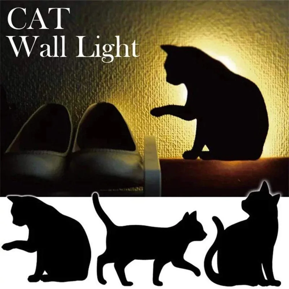 Voice Light Sensor Switch Cat Night Light LED Projection Light Wall Lamp Silhouette Lights Animal Light Bedroom images - 6