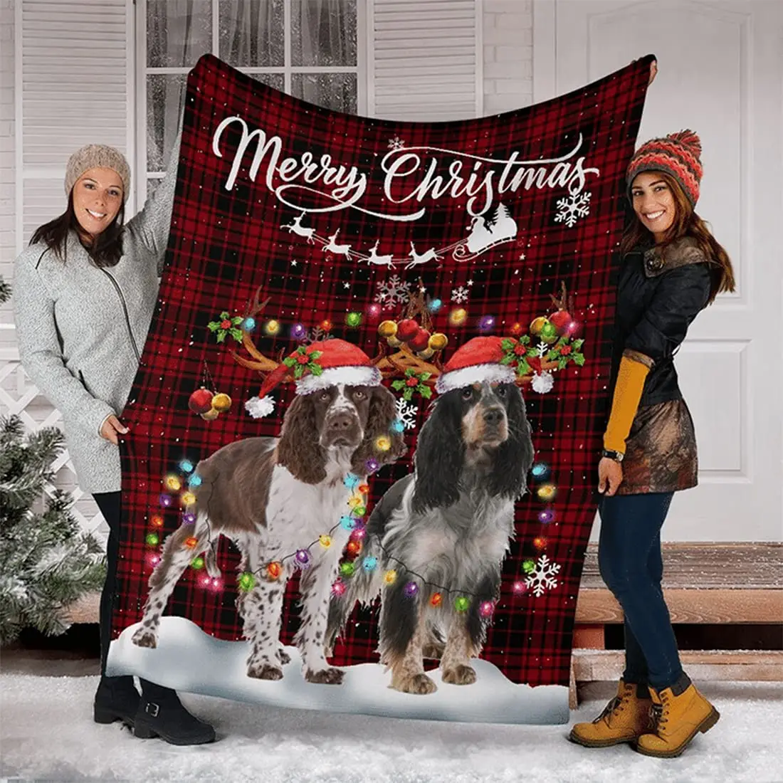

Flannel Blanket Cute Dog Santa Claus Living Room Christmas Decorative Bedroom Sofa Bedspread Lightweight Fleece Comfort Blanket