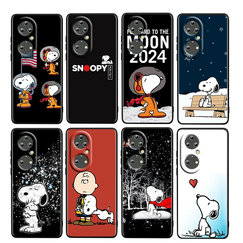 

Snoopy Cartoon Dog For Huawei P50 P20 P30 P40 5G P10 Pro Lite E Plus P9 Lite Mini 4G TPU Soft Black Phone Case Fundas Capa Cover