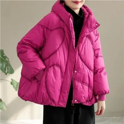 Down Jacket Women's 2023 White Duck Down Hooded Pockets Zipper Down Korean Coat Women New Tops Splicing Outwear Femme M54