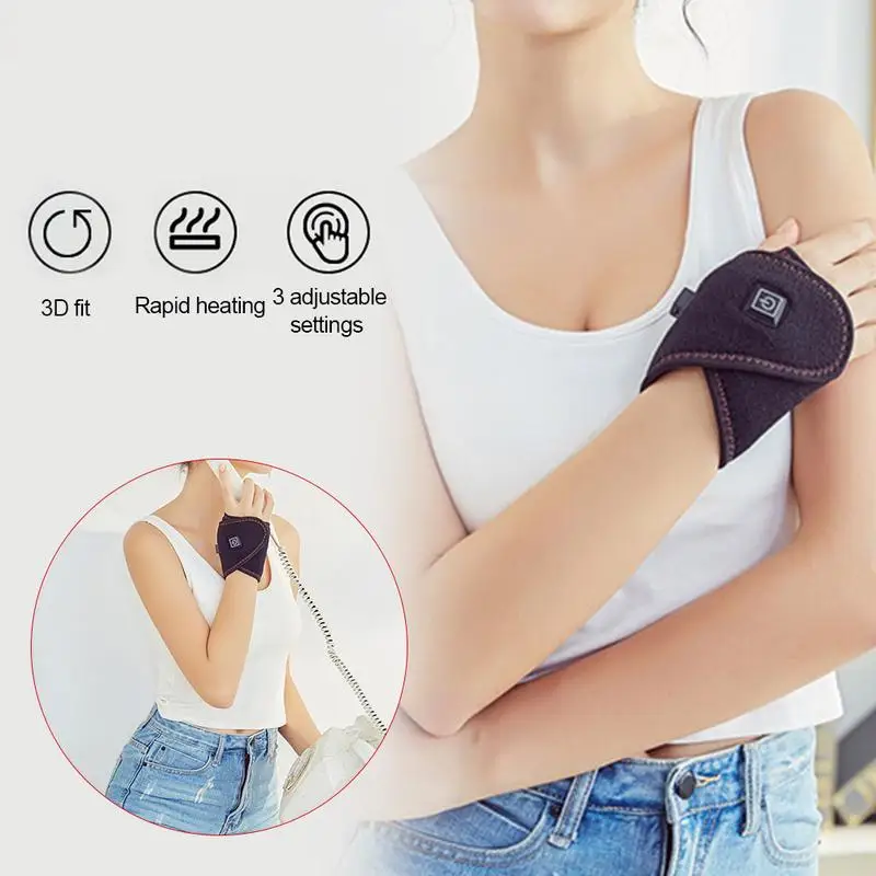 

Portable Hand Wrist Heated Wrap USB Heated Brace Heating Pad With 3 Temperature Settings For Carpal Tunnel Tendinitis