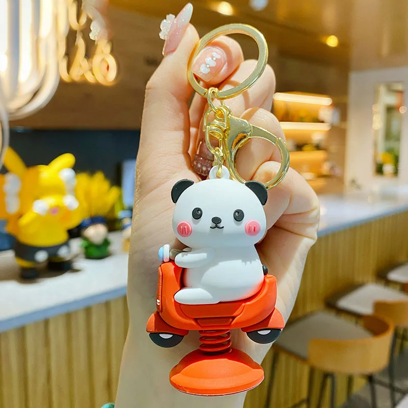 Cartoon Spring rocking Car Bear Pig Decoration Key Chain Cute Shiba Rabbit Animal Keychain Girl Bag Pendant Keyfob Toy Gift |