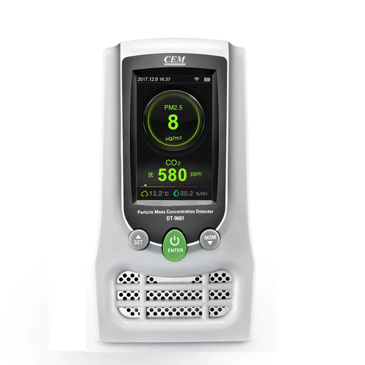 

CEM DT-9681Particle Mass Concentration Monitors HCHO PM2.5 PM10 CO2 Humidity Temperature Air Quality Tester