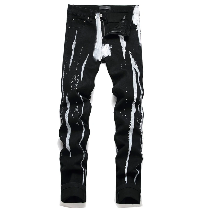 

Men's jeans printing Black Denim Pantalones Hombre Advanced Comfortable Designer Male Slim High Quality Biker Motorcycle Casual