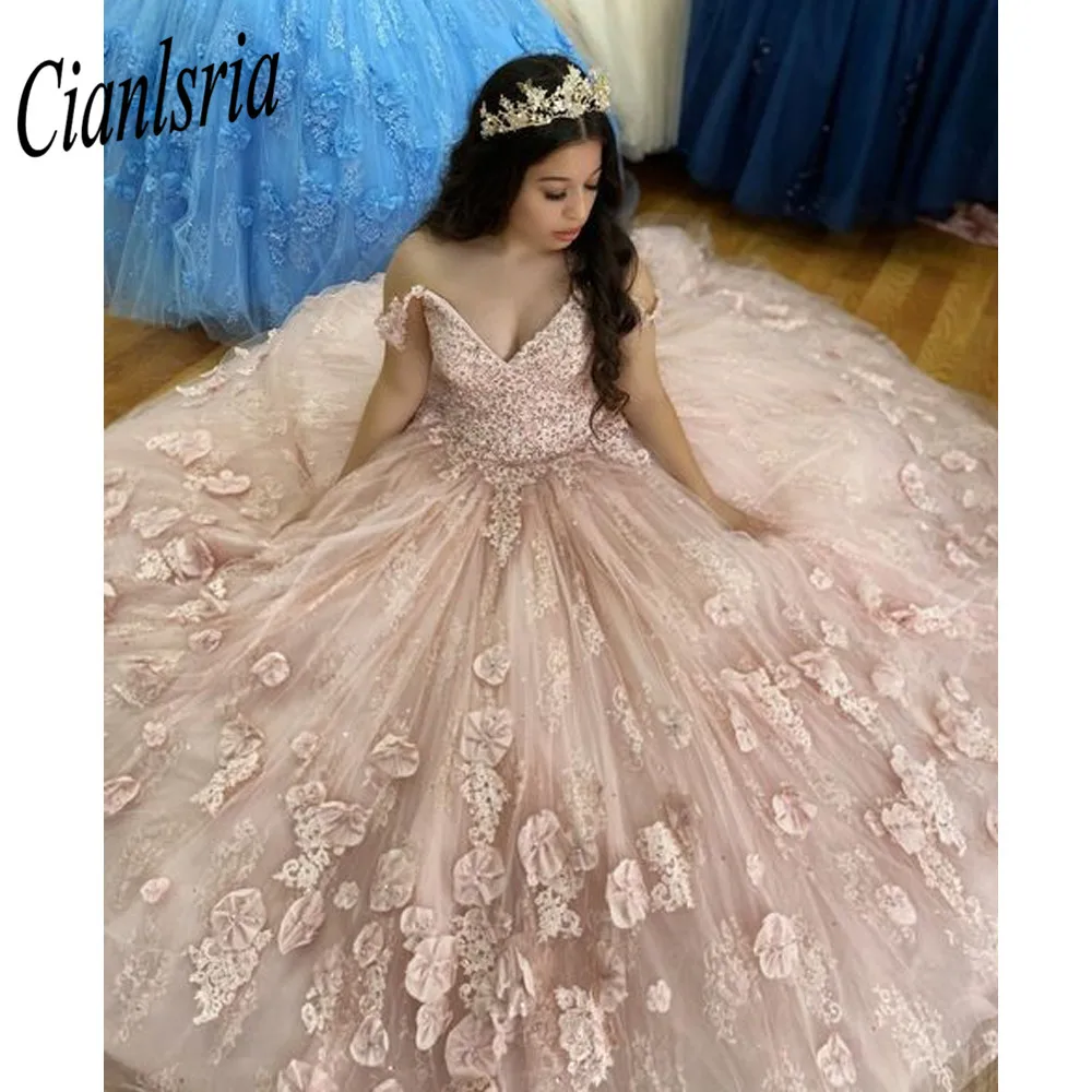 

2022 платья для Quinceanera с 3D цветами, милое 16-летнее платье для выпускного вечера вечерние корсет на спине, длинные платья для выпускного вечера