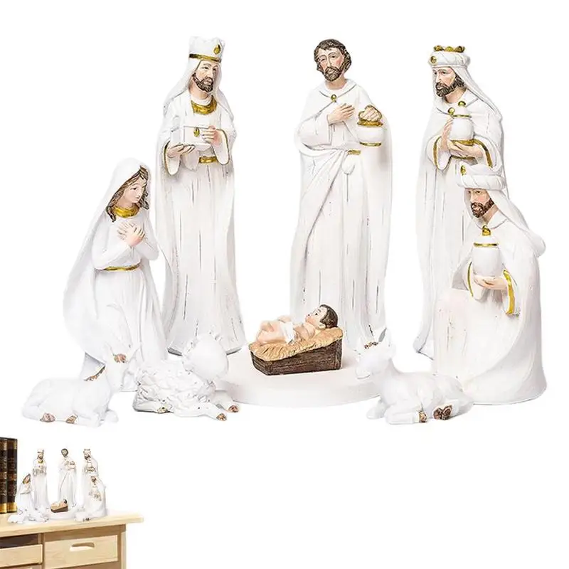 

Indoor Nativity Scene Sets Delicate Nativity Figurines Set Christmas Decorations Mini Resin Nativity Scene Figurine Statue Set