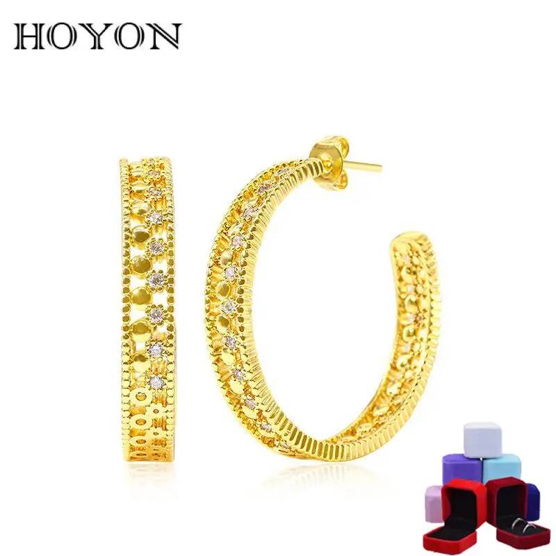 

HOYON Fashion 18k Gold Color Diamond Style Women's Earrings Brass Jewelry Ornament Square White Moissanite Zirconia Ear Jewelry
