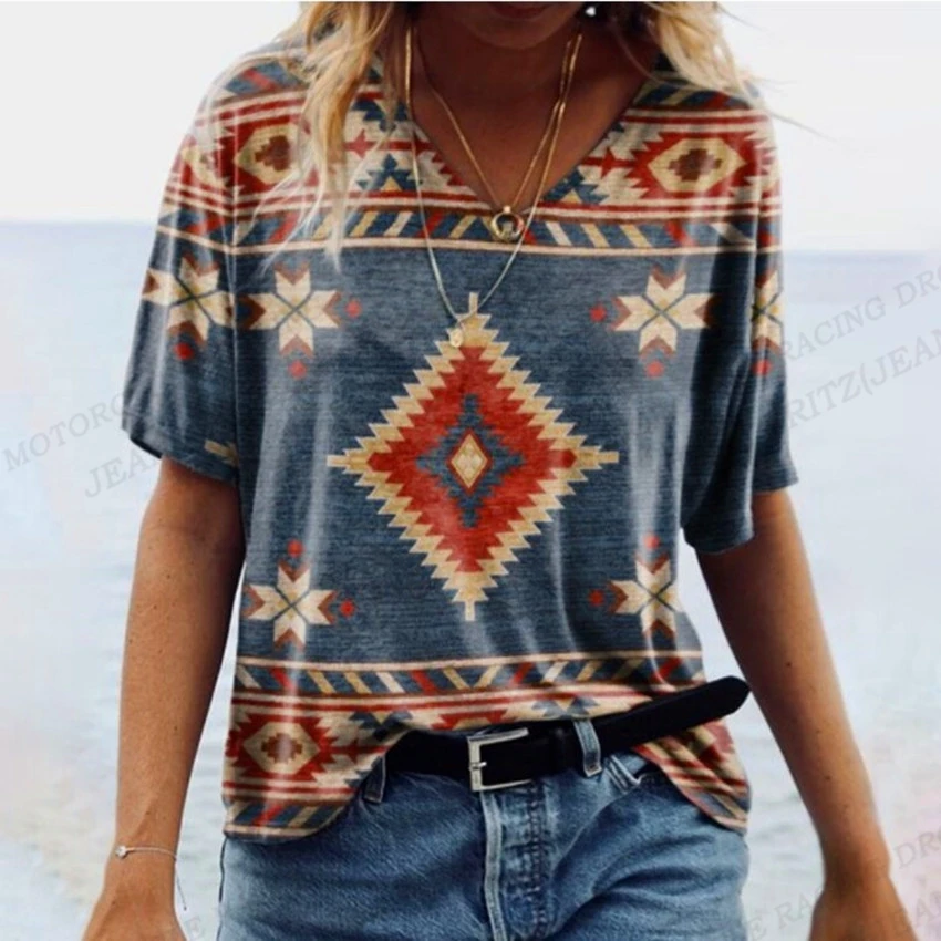 

Women's T Shirt Vintage 3d Print Tshirt Women Fashion V-Neck T-shirts Short Sleeve Tops Tee Summer Casual Tshirt Women Tops 2023