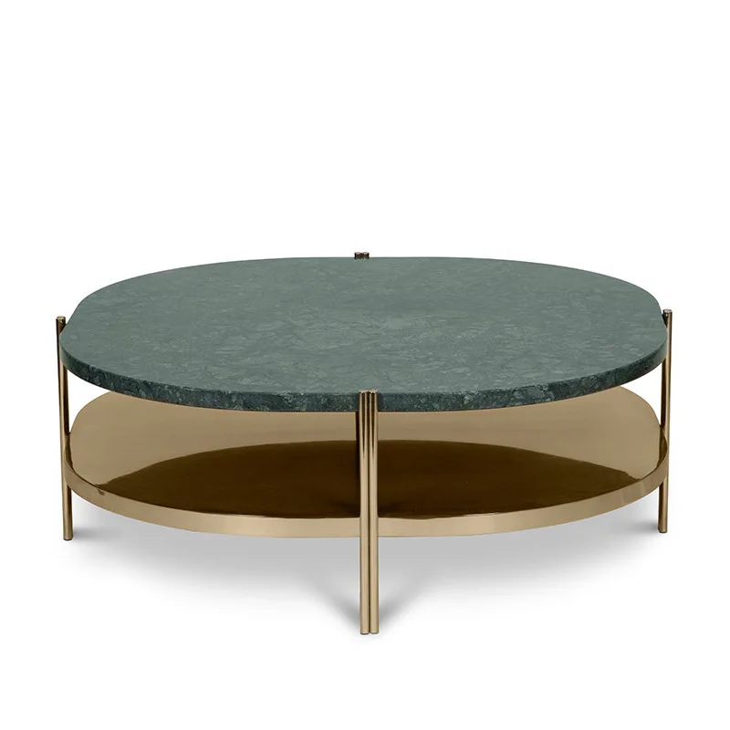 

Marble coffee table tea table modern minimalist villa light luxury double-layer Indian green living room sofa coffee table