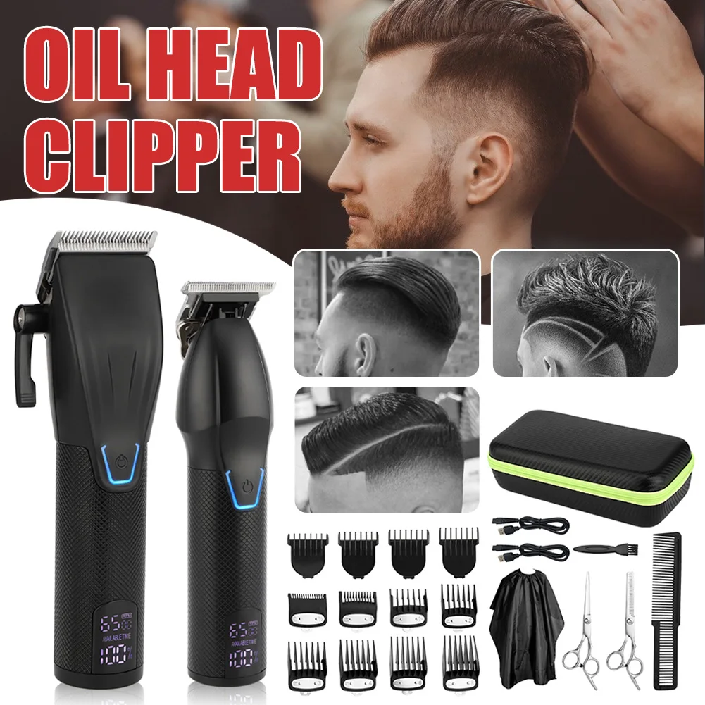 

Hair Clippers Men Professional Cordless Hair Clipper T-Blade Trimmer Kit With Guide Combs LED Display Electric Hair Cutting Tool