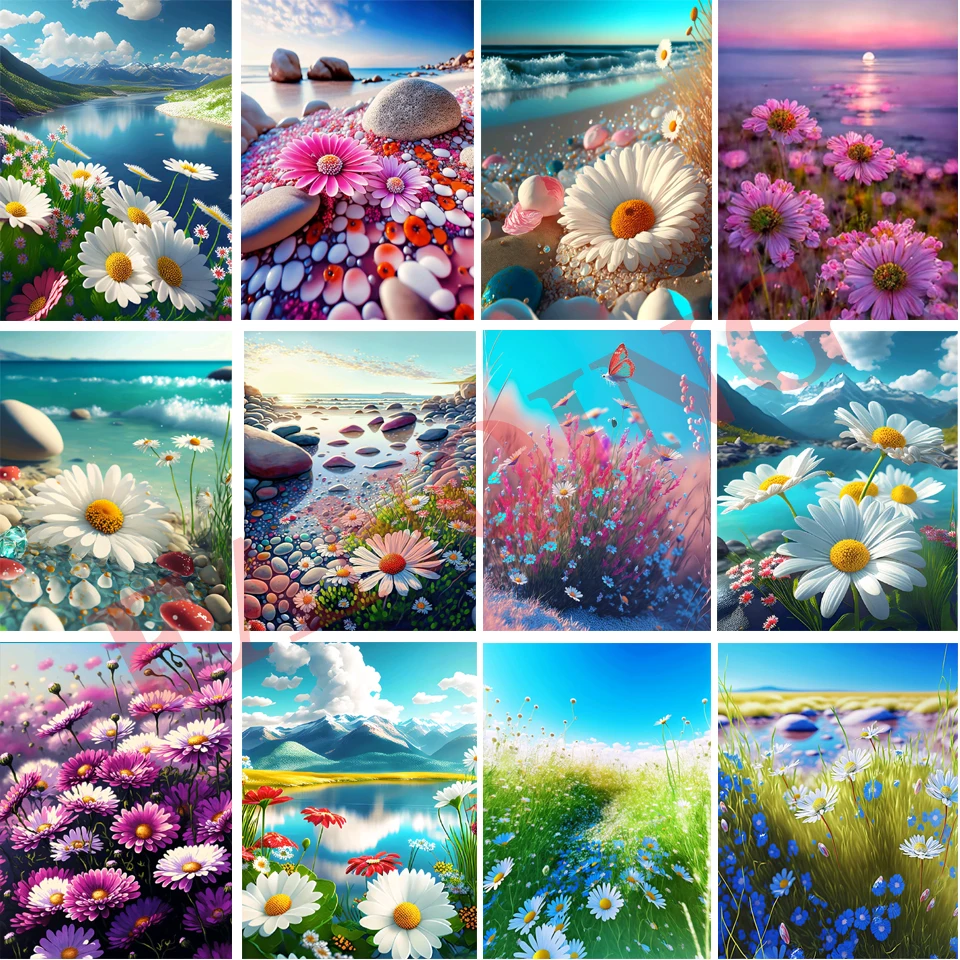 

5D Diy Diamond Painting Daisy Flowers Full Rhinestones Embroidery Mosaic Art Cross Stitch Kits Home Decor New Arrivals 2023