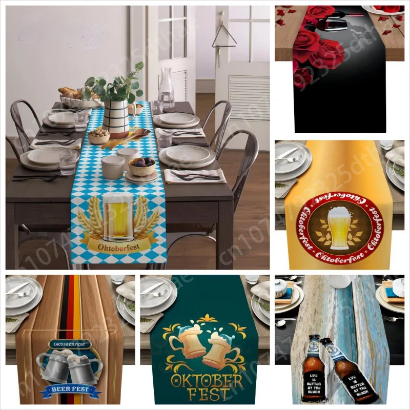 

Oktoberfest Wheat Beer Plaid Table Runner for Wedding Party Kitchen Dining Centerpieces Decor Anti-stain Polyester Tablecloth